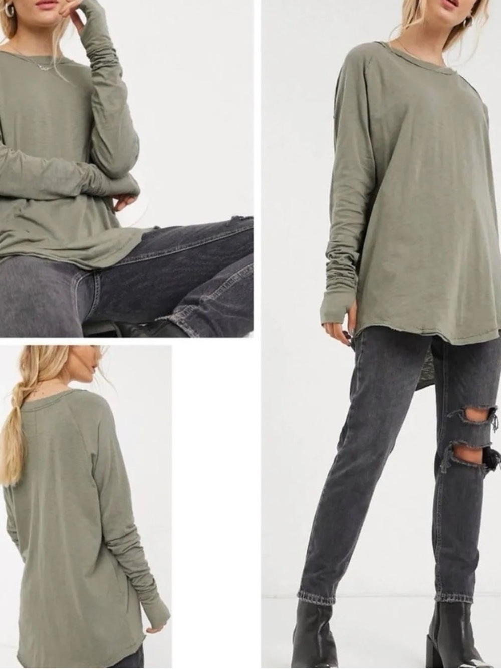 We The Free relaxed thumbholes Long Sleeve Crewneck shirt loose fit